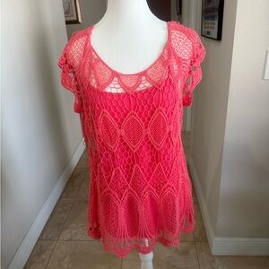 Elegant Pink Crochet Women Top with matching cami